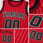 Custom Red White Pinstripe Black-White Authentic Basketball Jersey detail