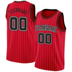 Custom Red White Pinstripe Black-White Authentic Basketball Jersey photo 1