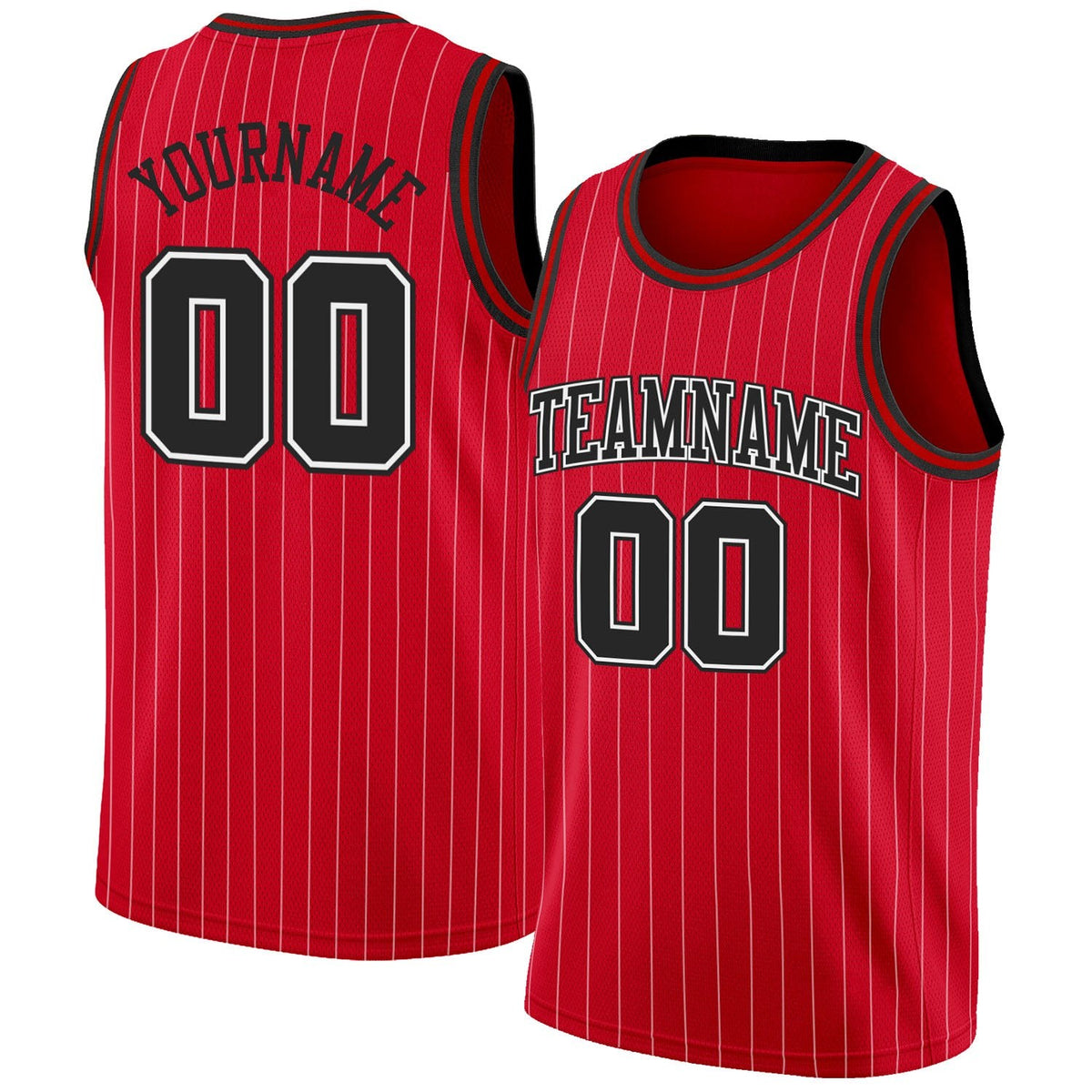 Custom Red White Pinstripe Black-White Authentic Basketball Jersey photo 1