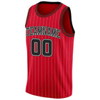 Custom Red White Pinstripe Black-White Authentic Basketball Jersey photo 4