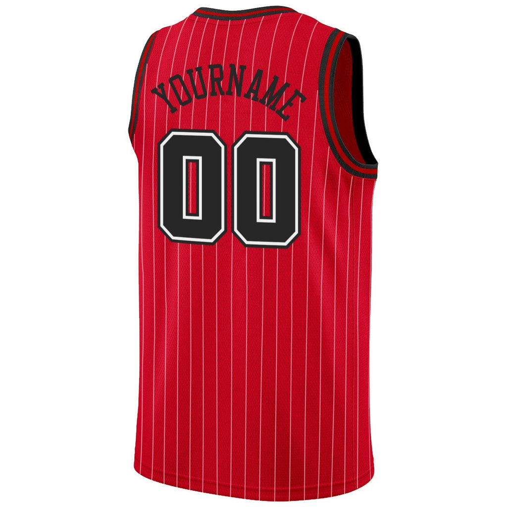 Custom Red White Pinstripe Black-White Authentic Basketball Jersey photo 5