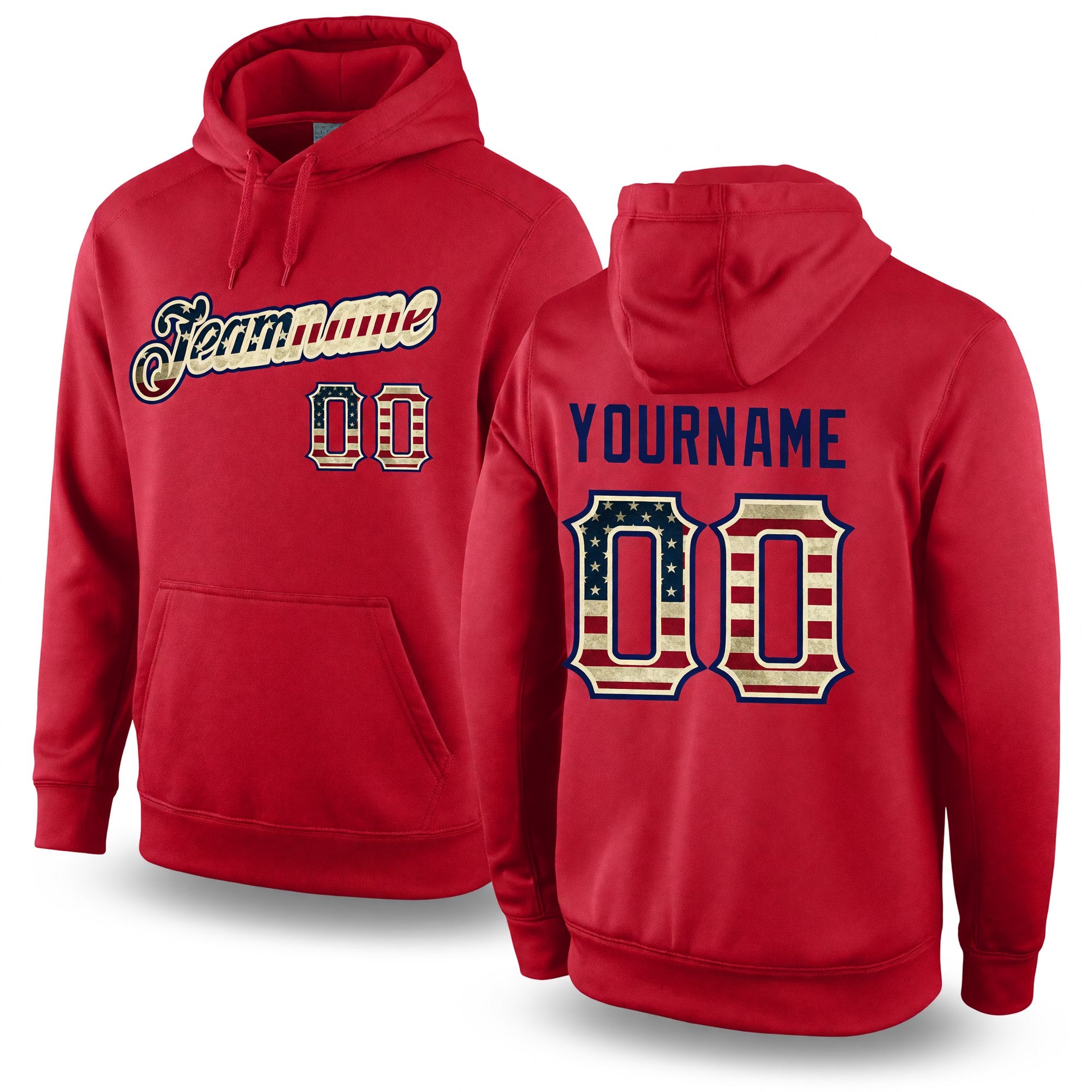 Custom Stitched Red Vintage USA Flag-Cream Sports Pullover Sweatshirt Hoodie