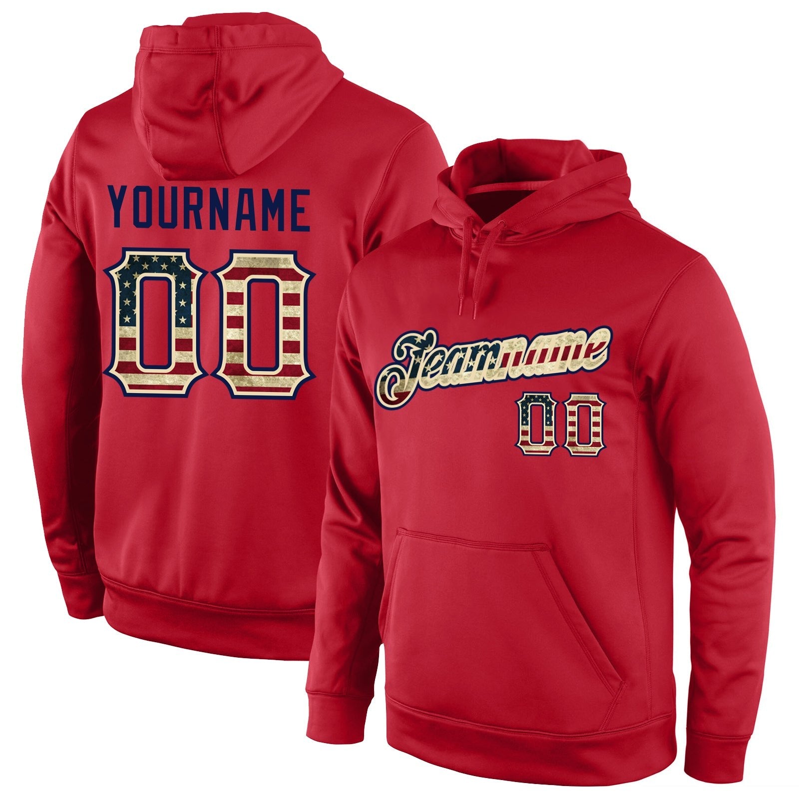 Custom Stitched Red Vintage USA Flag-Cream Sports Pullover Sweatshirt Hoodie photo 1