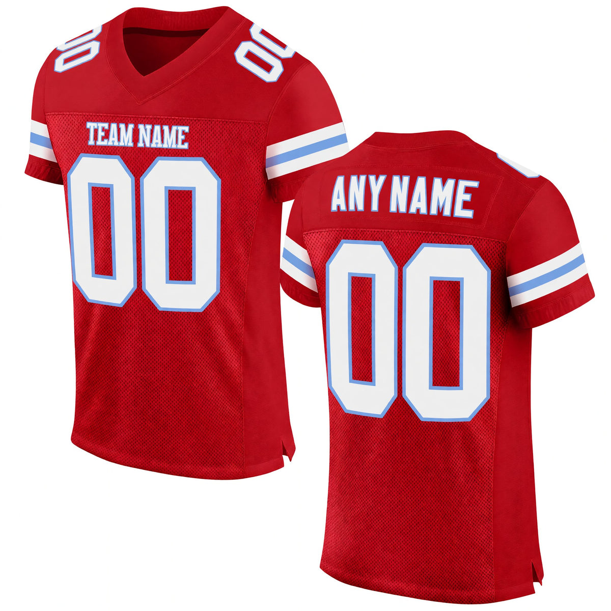 Custom Red White-Light Blue Mesh Authentic Football Jersey