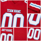 Custom Red White-Light Blue Mesh Authentic Football Jersey detail