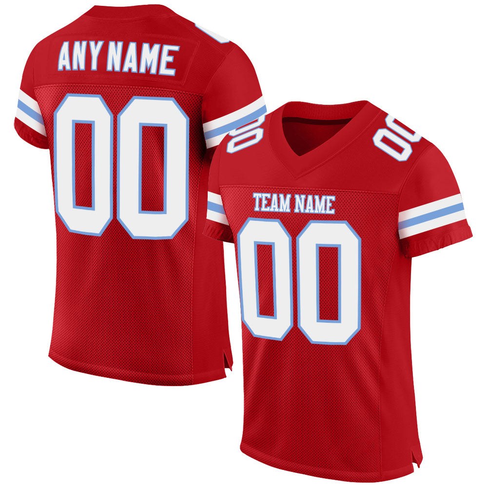 Custom Red White-Light Blue Mesh Authentic Football Jersey photo 1