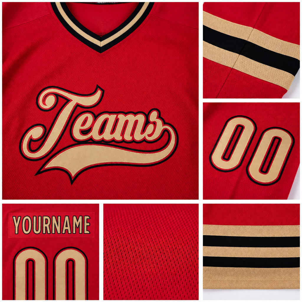 Custom Red Old Gold-Black Hockey Jersey detail