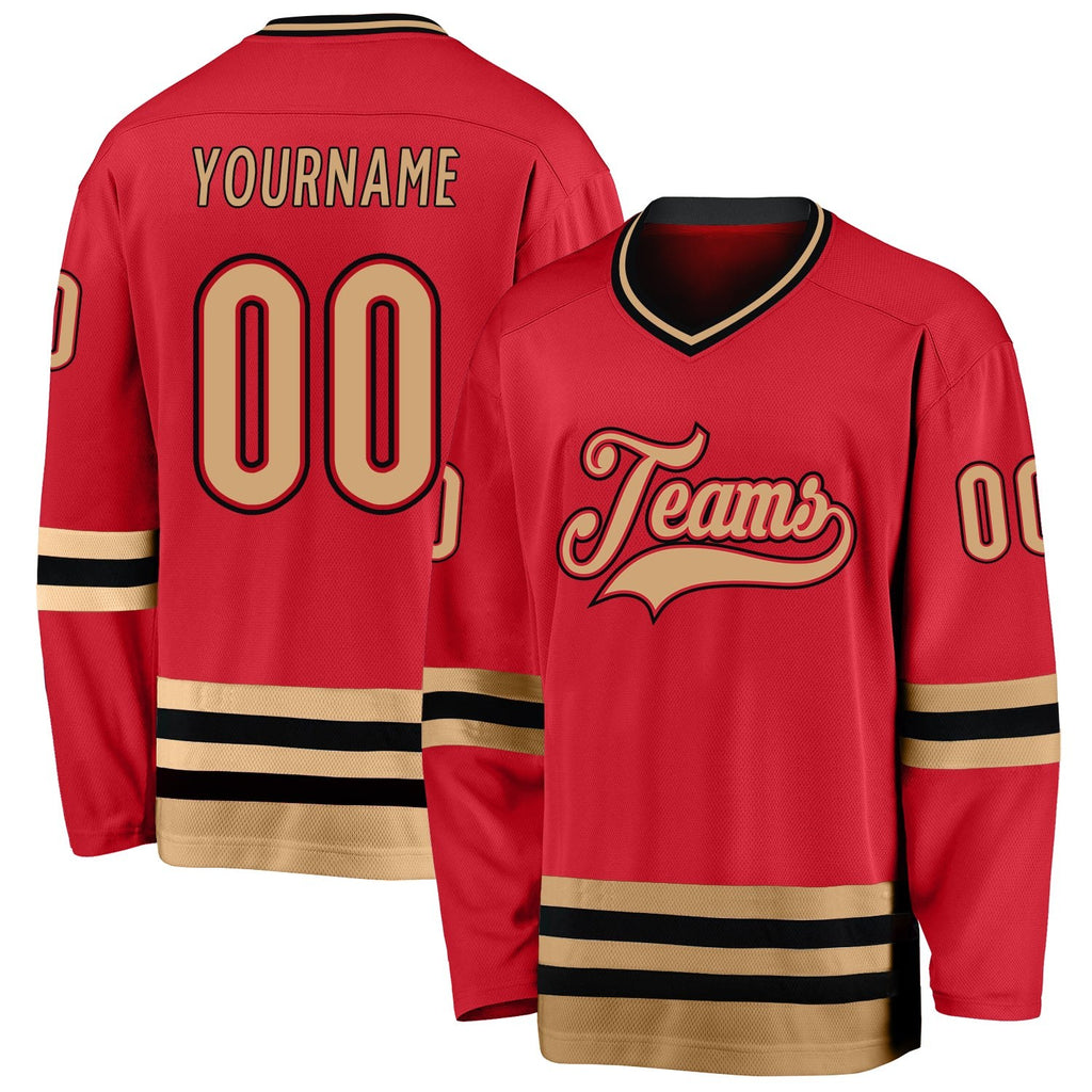 Custom Red Old Gold-Black Hockey Jersey photo 1