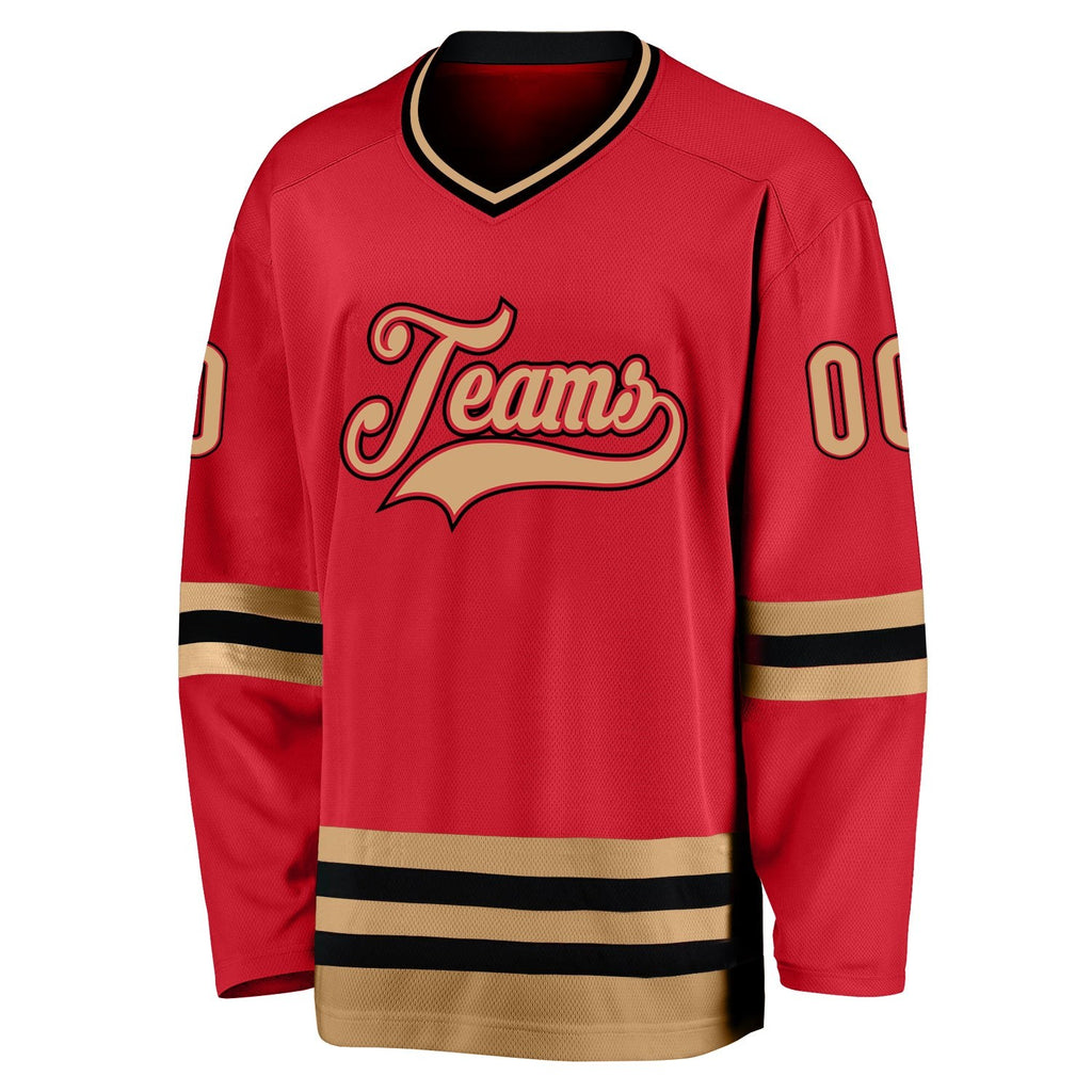 Custom Red Old Gold-Black Hockey Jersey photo 2