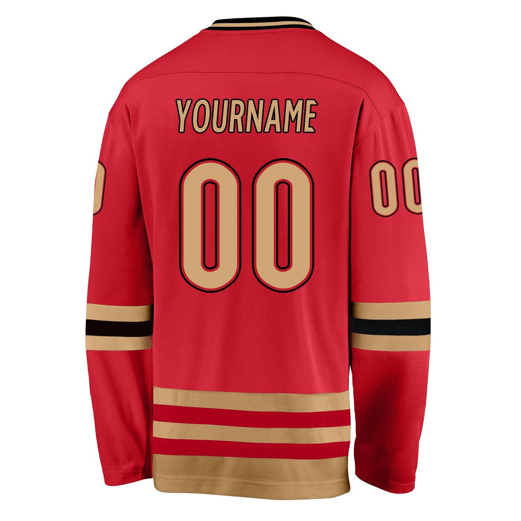Custom Red Old Gold-Black Hockey Jersey photo 3