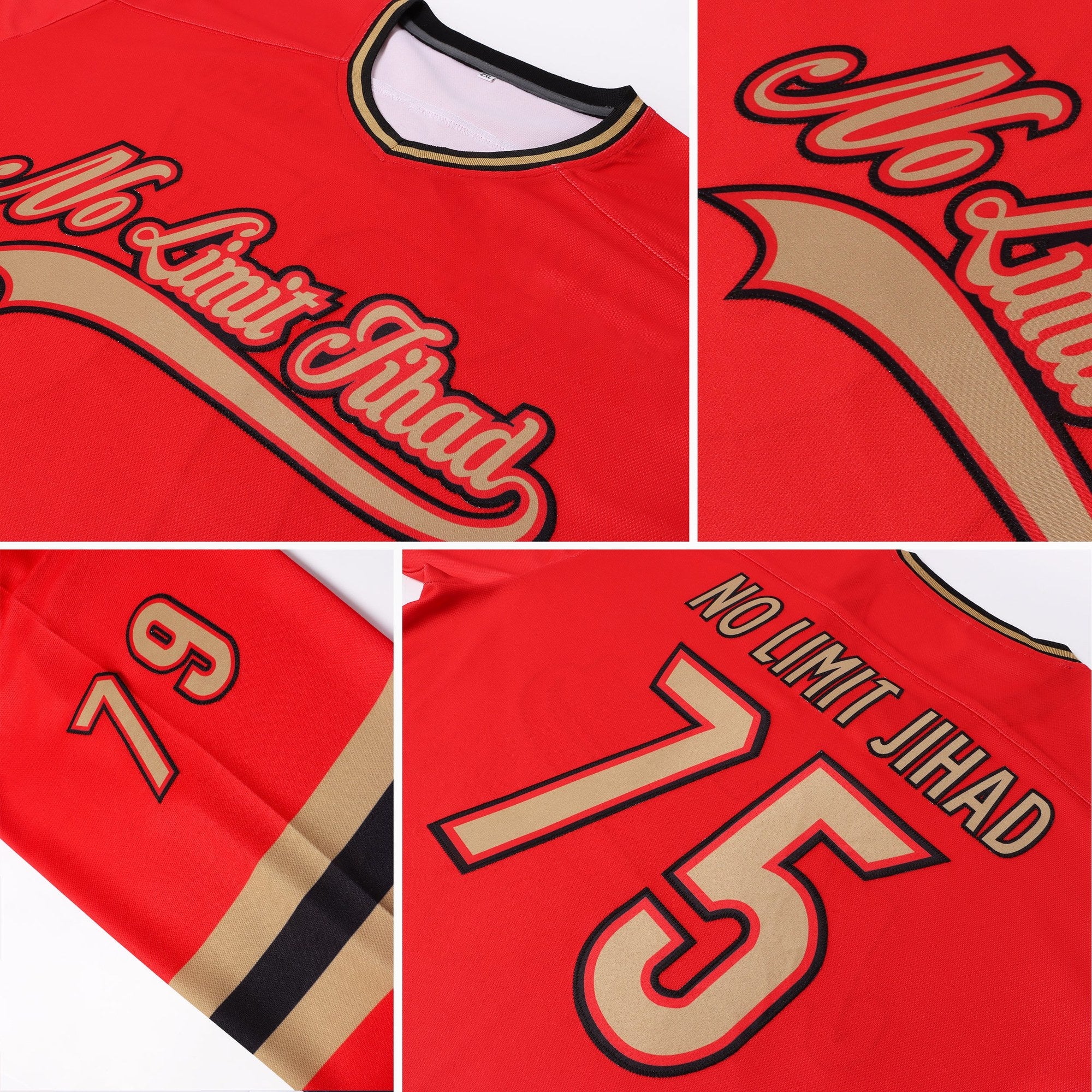 Custom Red Old Gold-Black Hockey Jersey photo 6