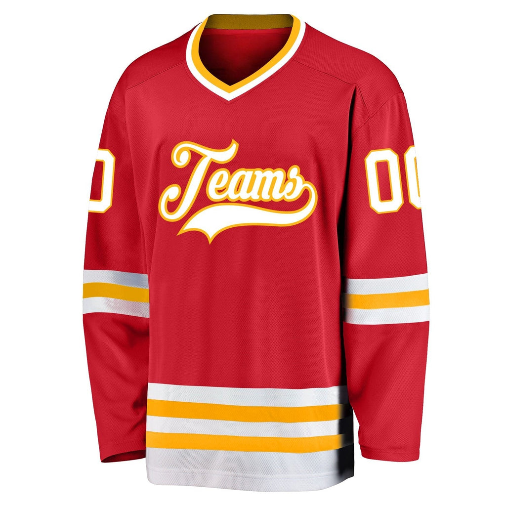 Custom Red White-Gold Hockey Jersey photo 2