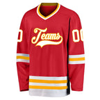 Custom Red White-Gold Hockey Jersey photo 2