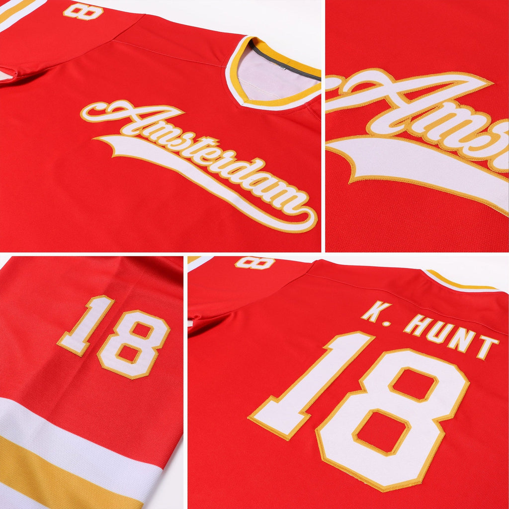 Custom Red White-Gold Hockey Jersey photo 6