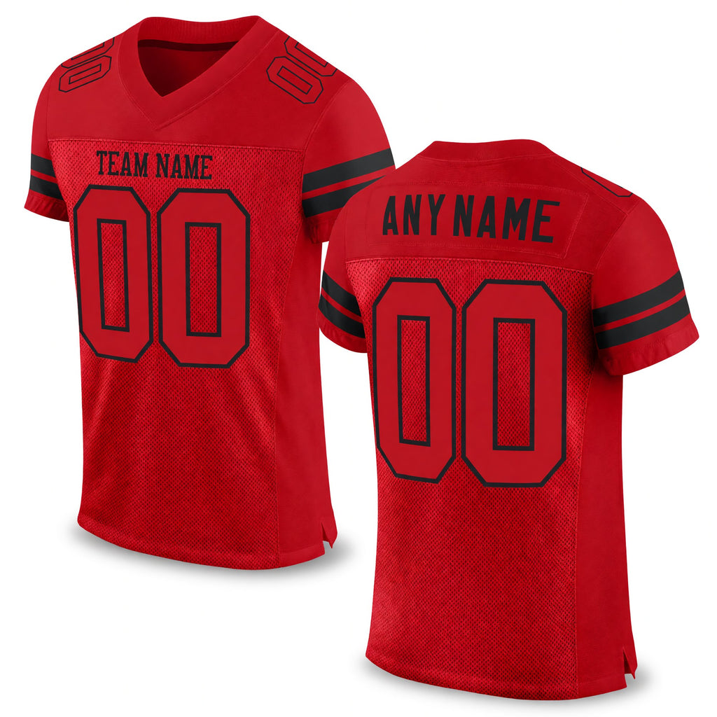 Custom Red Red-Black Mesh Authentic Football Jersey