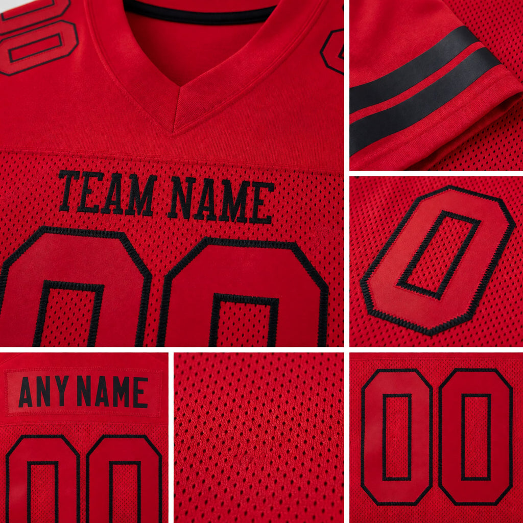 Custom Red Red-Black Mesh Authentic Football Jersey detail