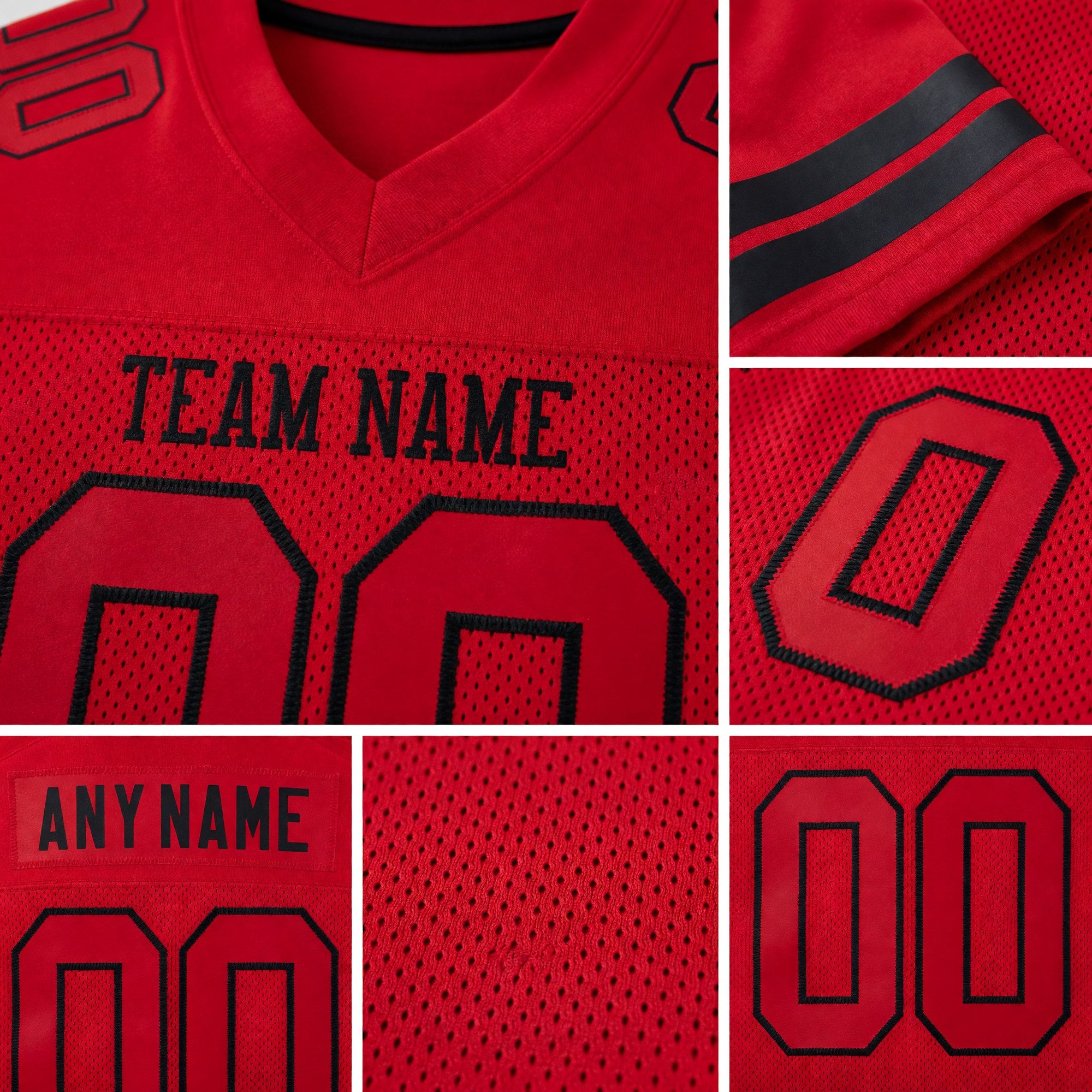 Custom Red Red-Black Mesh Authentic Football Jersey detail