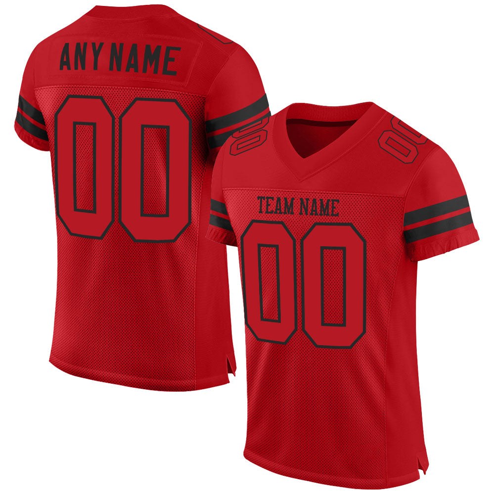 Custom Red Red-Black Mesh Authentic Football Jersey photo 1