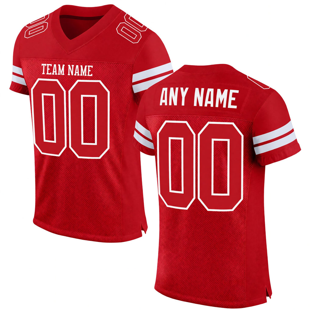 Custom Red Red-White Mesh Authentic Football Jersey