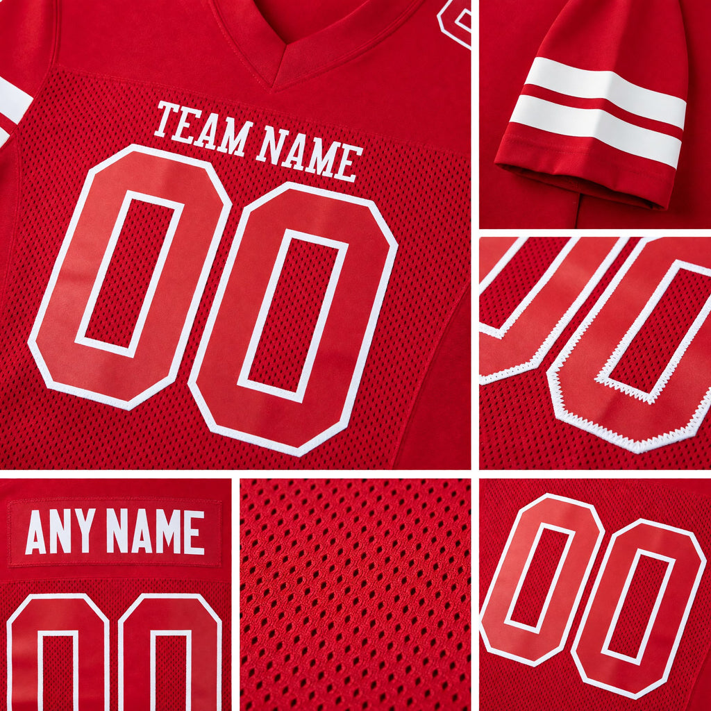 Custom Red Red-White Mesh Authentic Football Jersey detail