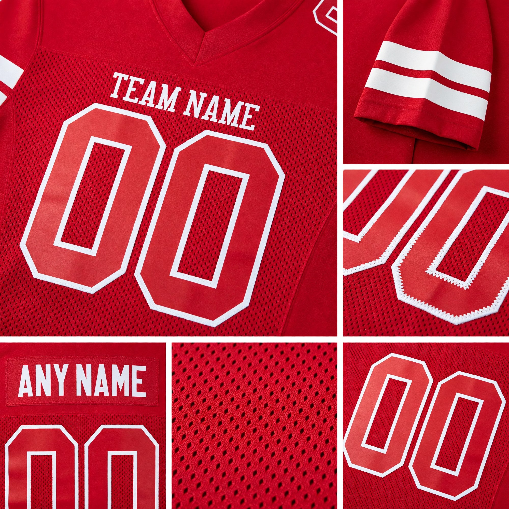 Custom Red Red-White Mesh Authentic Football Jersey detail