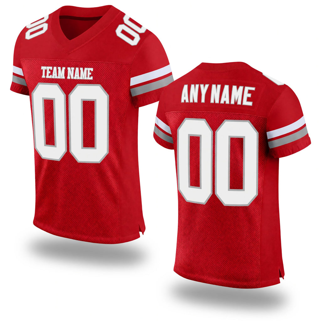 Custom Red White-Gray Mesh Authentic Football Jersey