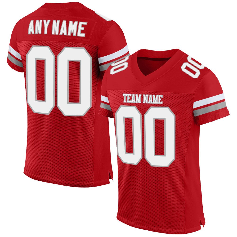 Custom Red White-Gray Mesh Authentic Football Jersey photo 1