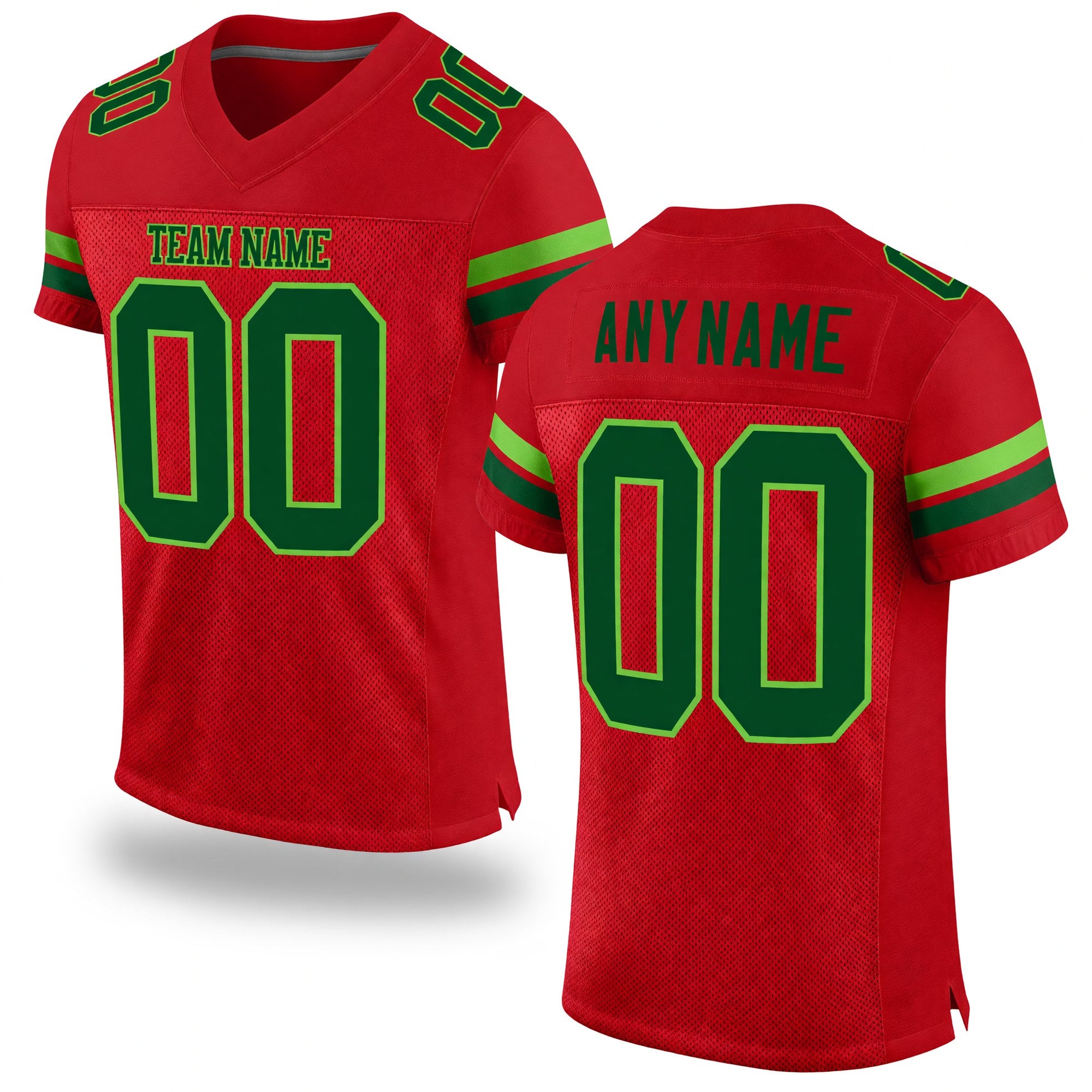 Custom Red Green-Neon Green Mesh Authentic Football Jersey