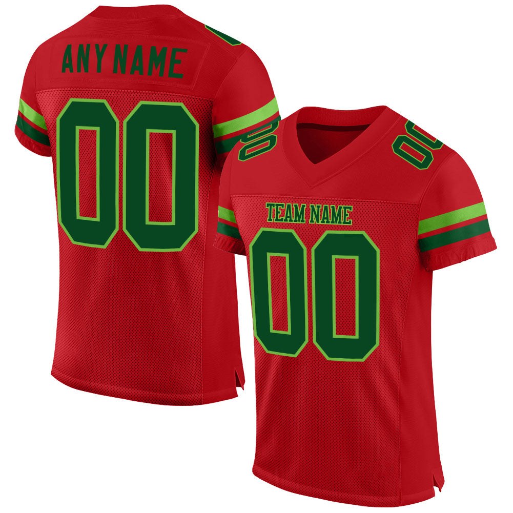 Custom Red Green-Neon Green Mesh Authentic Football Jersey photo 1