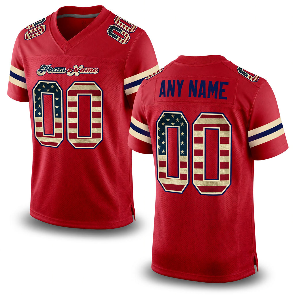 Custom Red Vintage USA Flag-Cream Mesh Authentic Football Jersey