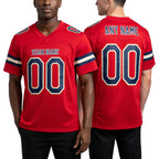 Custom Red Navy-Old Gold Mesh Authentic Football Jersey worn front and back