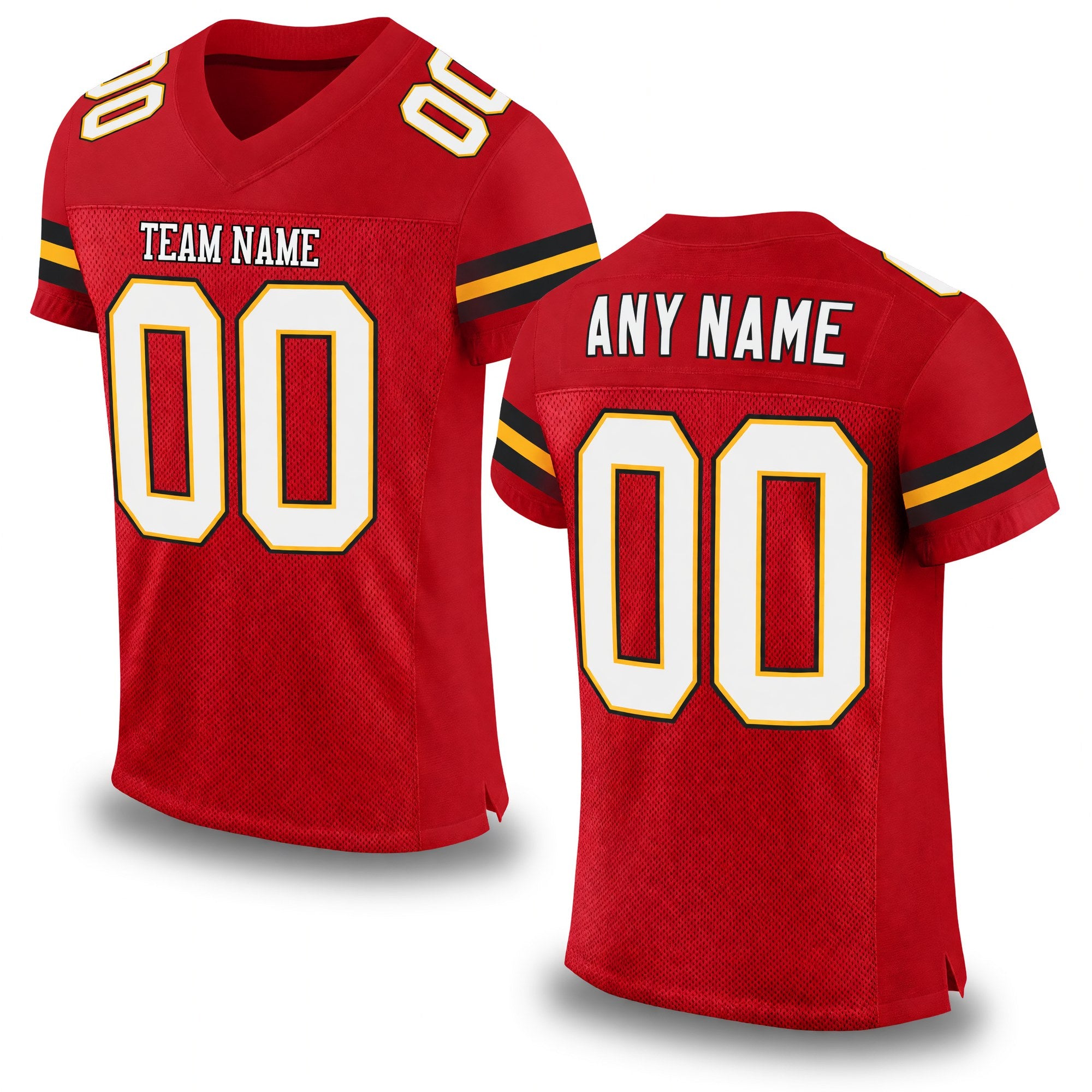 Custom Red White-Gold Mesh Authentic Football Jersey