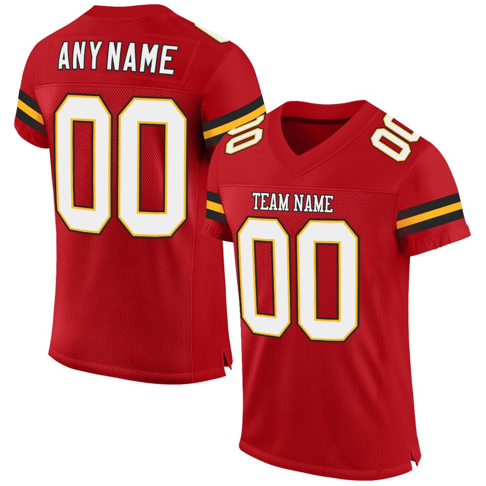 Custom Red White-Gold Mesh Authentic Football Jersey photo 1