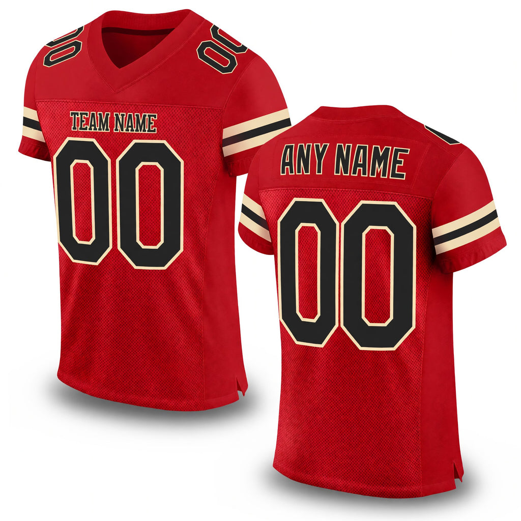 Custom Red Black-Cream Mesh Authentic Football Jersey