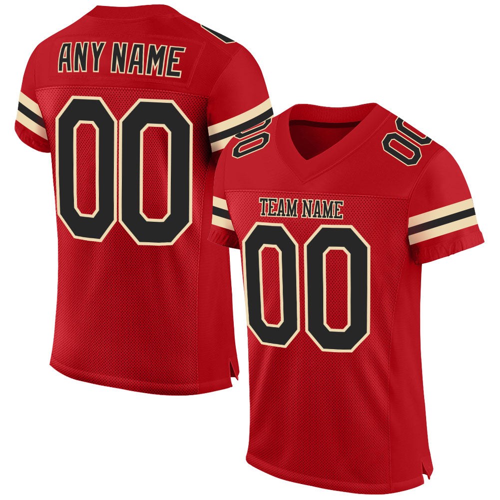 Custom Red Black-Cream Mesh Authentic Football Jersey photo 1