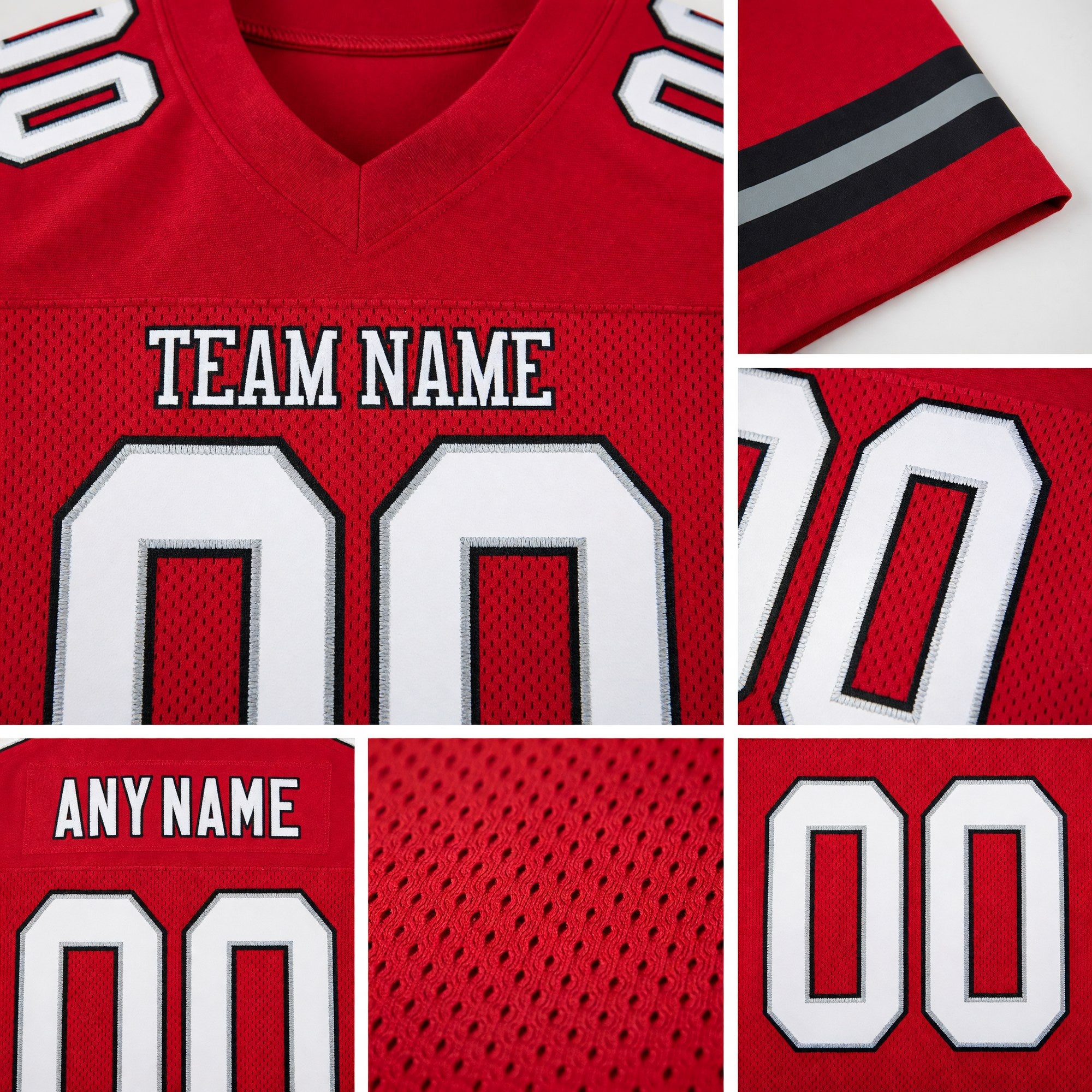 Custom Red White-Black Mesh Authentic Football Jersey detail
