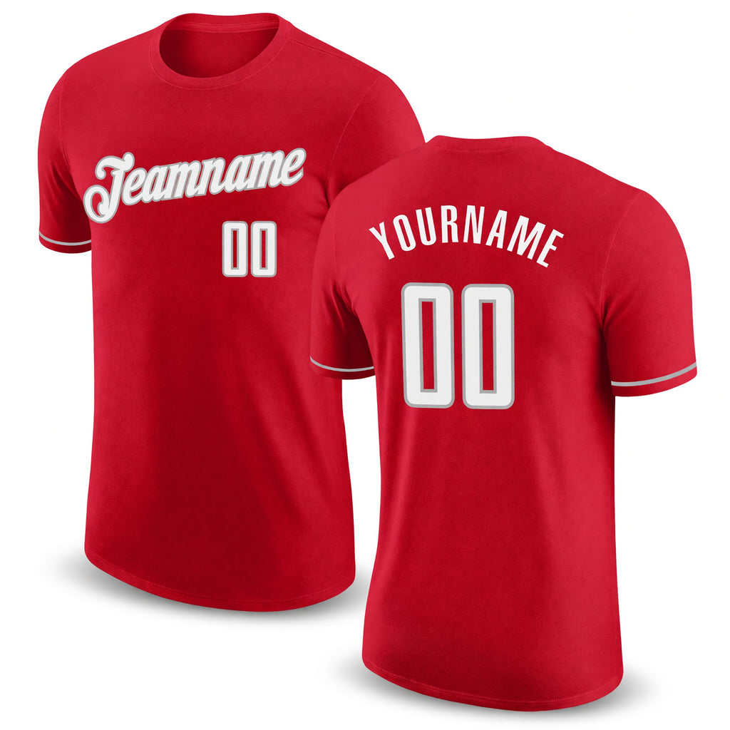 Custom Red White-Gray Performance T-Shirt
