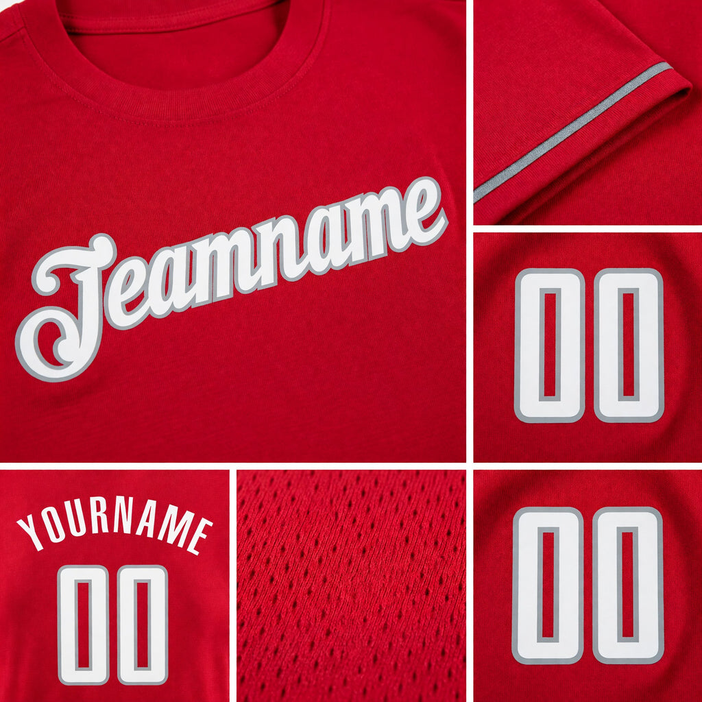Custom Red White-Gray Performance T-Shirt detail