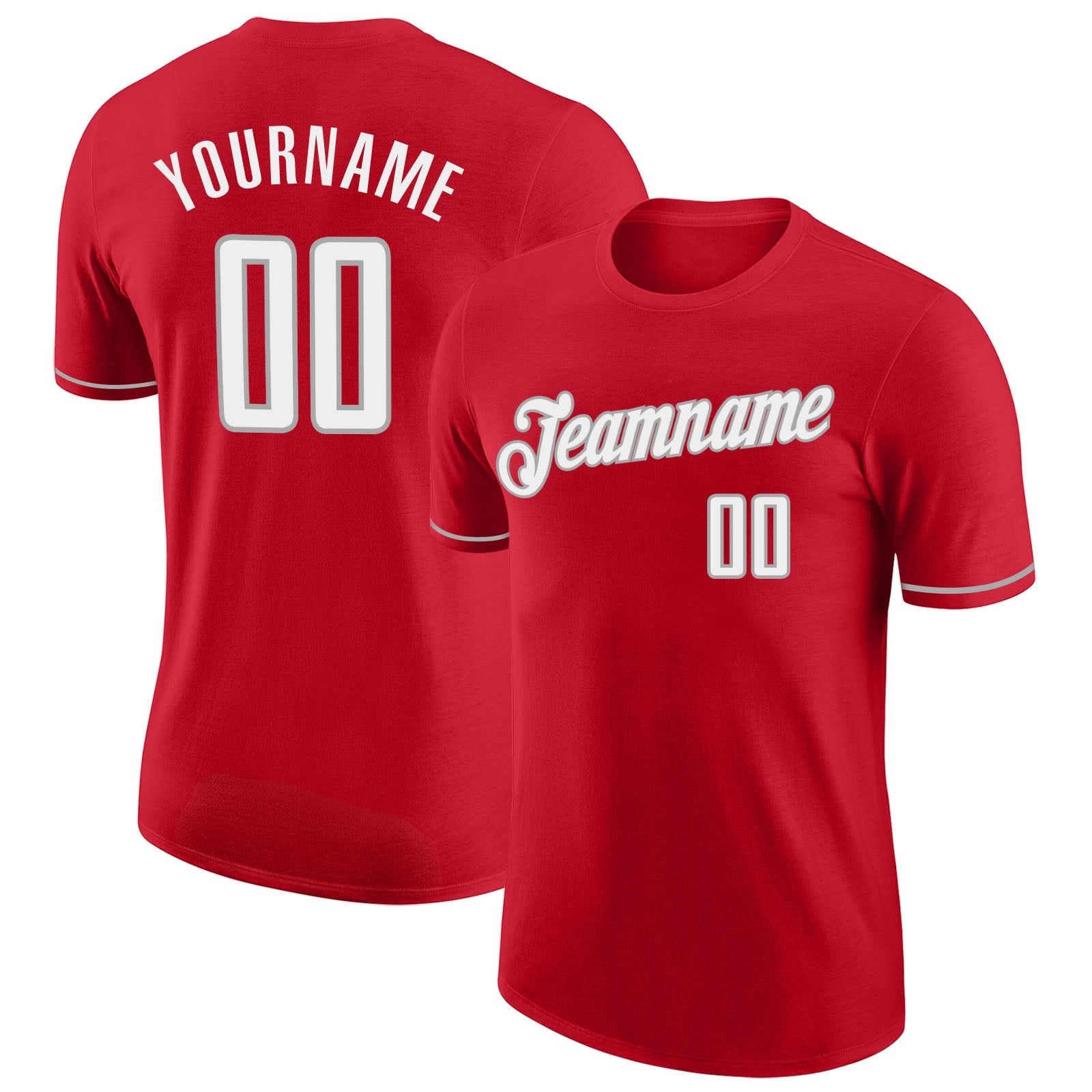 Custom Red White-Gray Performance T-Shirt photo 1