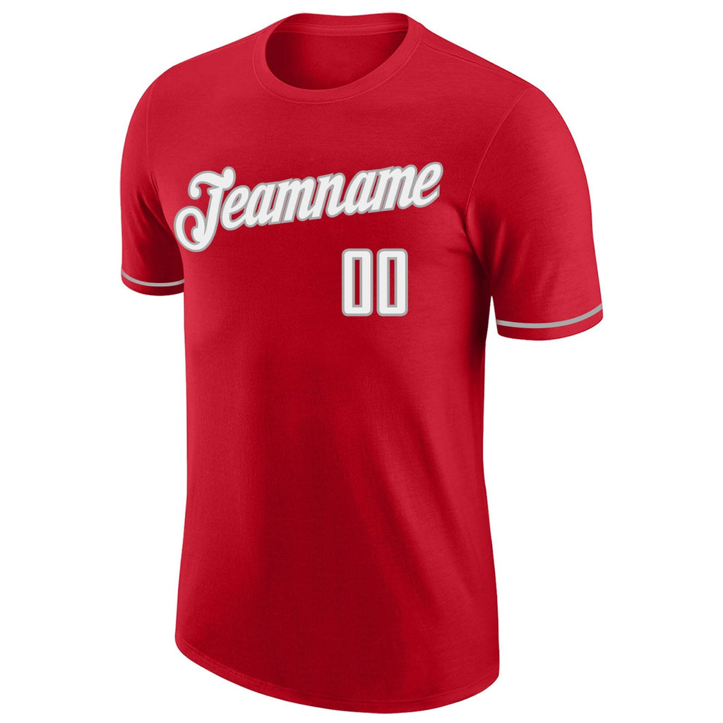 Custom Red White-Gray Performance T-Shirt photo 4