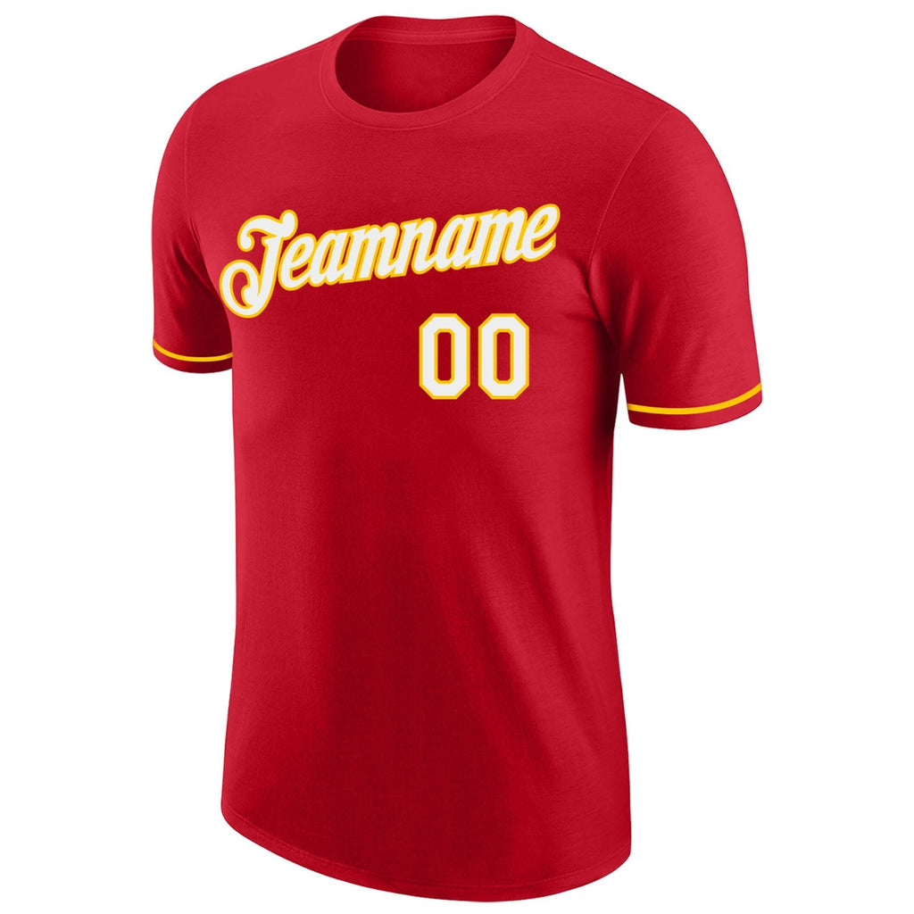 Custom Red White-Gold Performance T-Shirt photo 4