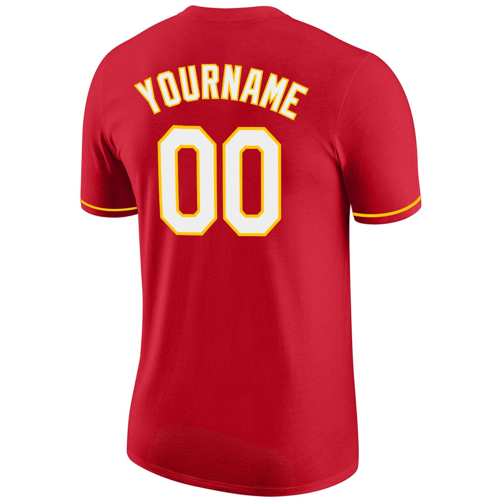 Custom Red White-Gold Performance T-Shirt photo 5