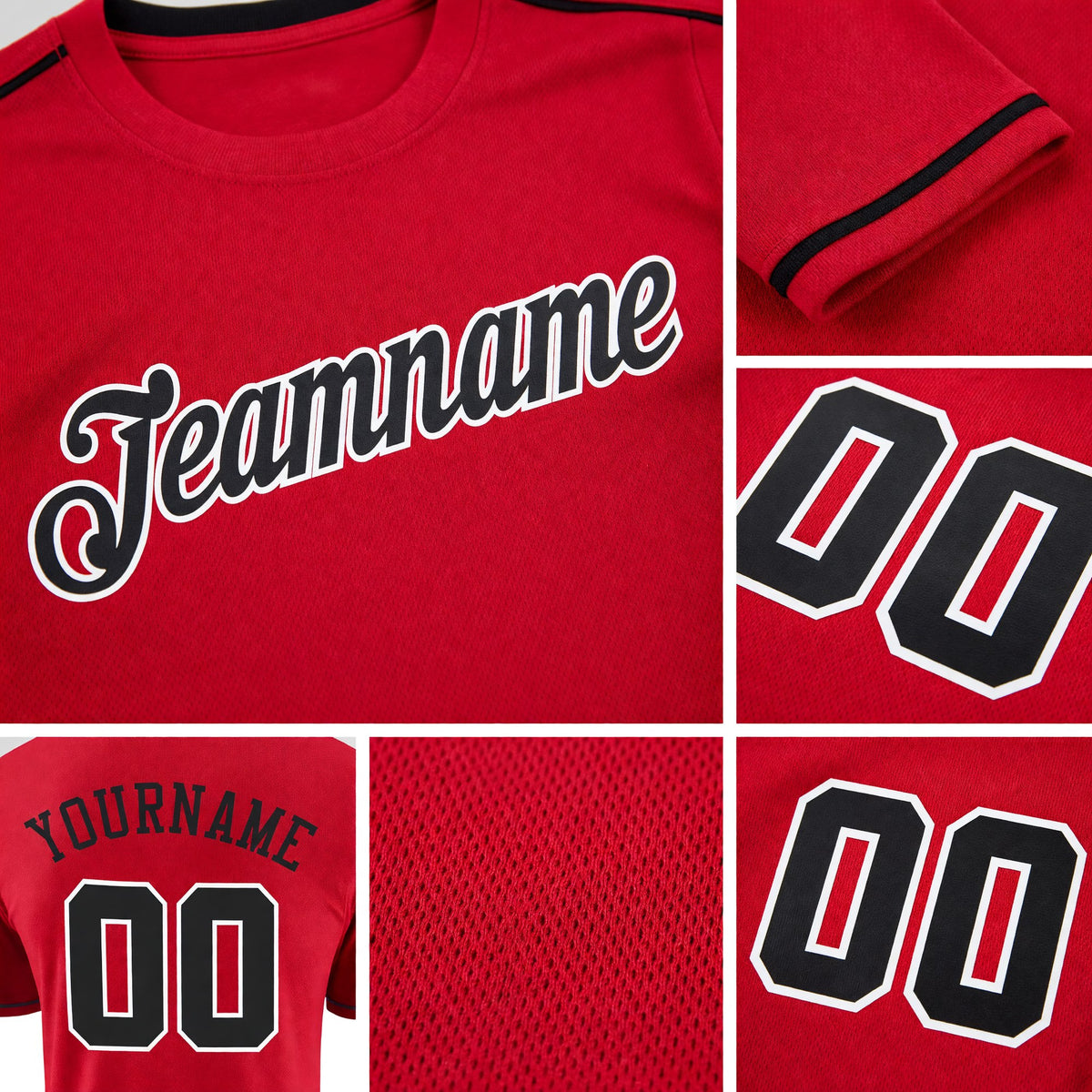 Custom Red Black-White Performance T-Shirt detail