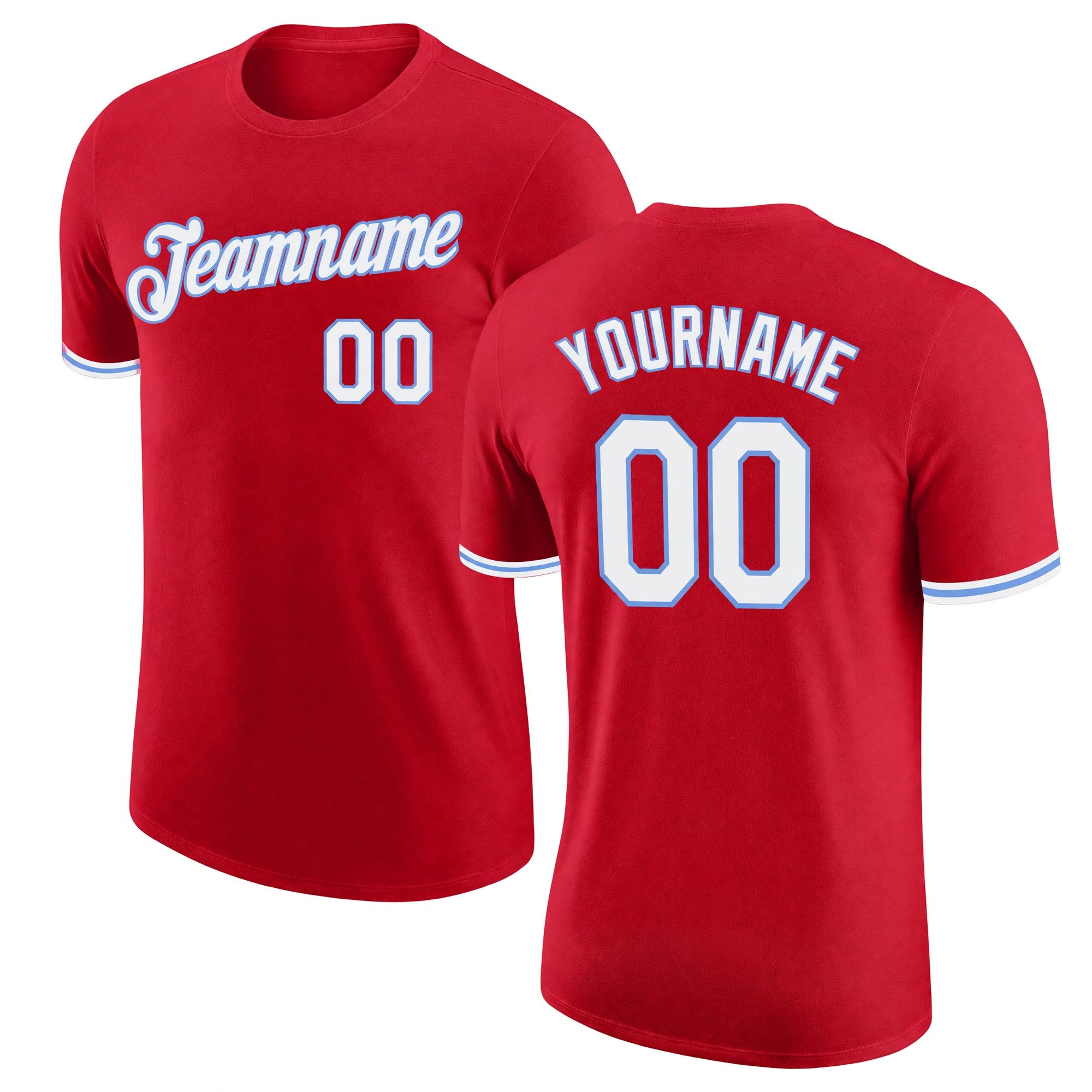 Custom Red White-Light Blue Performance T-Shirt