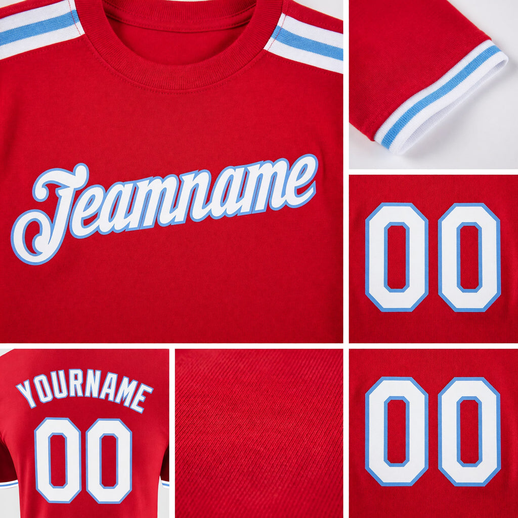 Custom Red White-Light Blue Performance T-Shirt detail