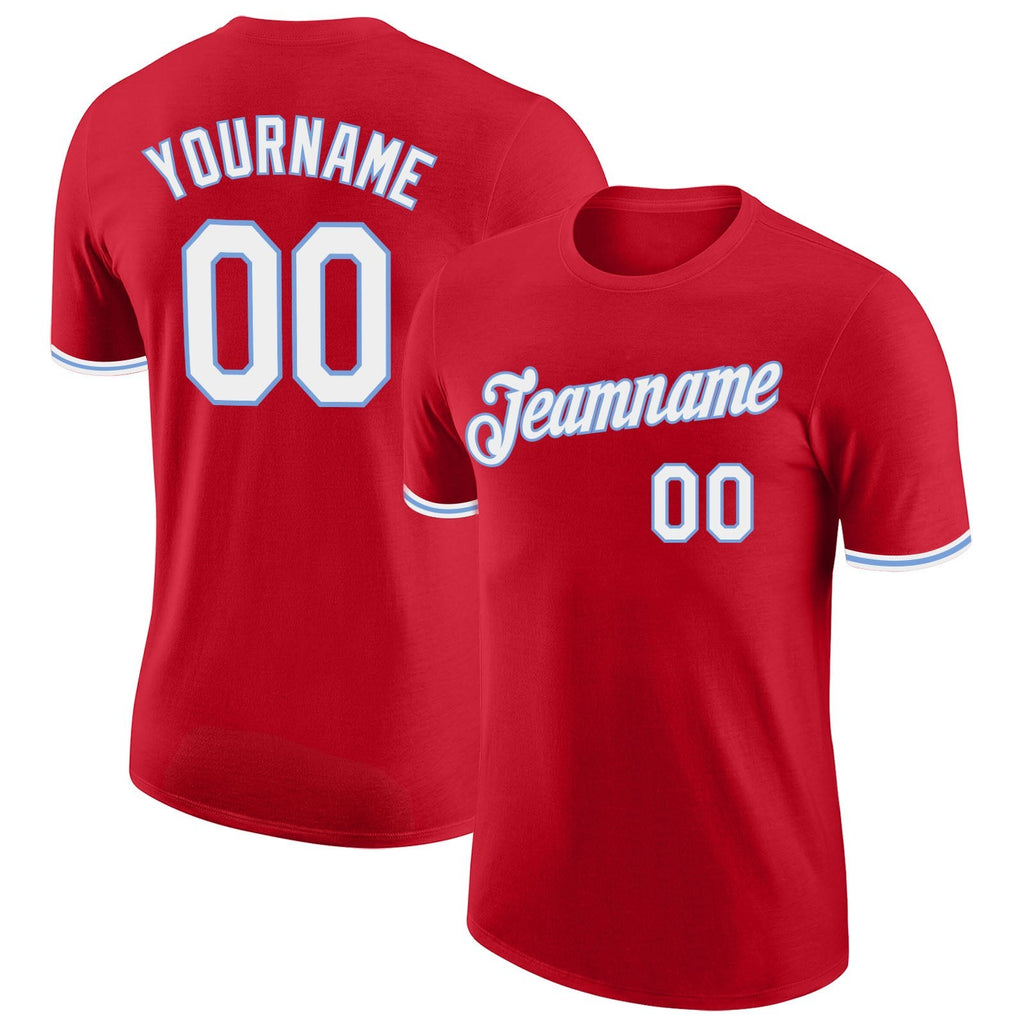 Custom Red White-Light Blue Performance T-Shirt photo 1