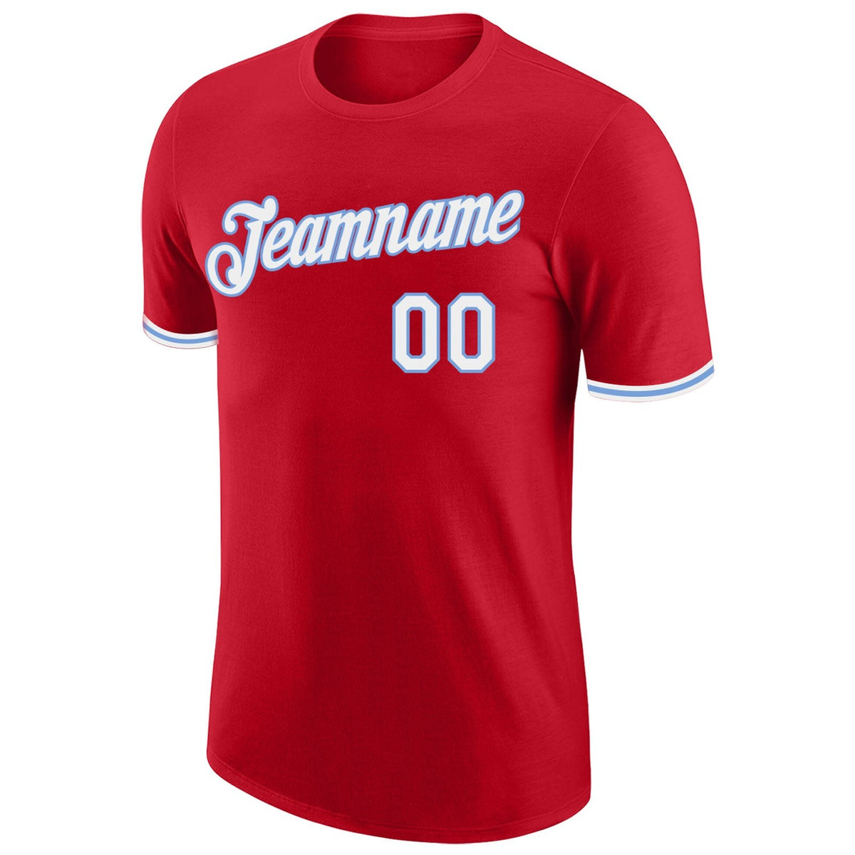 Custom Red White-Light Blue Performance T-Shirt photo 4