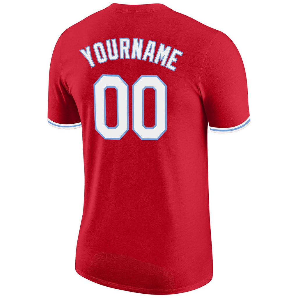 Custom Red White-Light Blue Performance T-Shirt photo 5