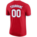 Custom Red White-Light Blue Performance T-Shirt photo 5