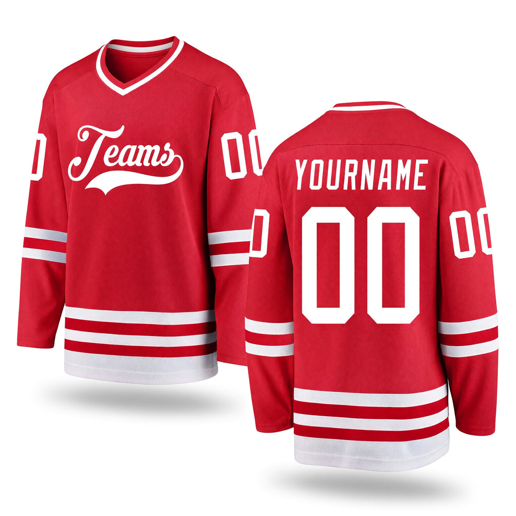 Custom Red White Hockey Jersey